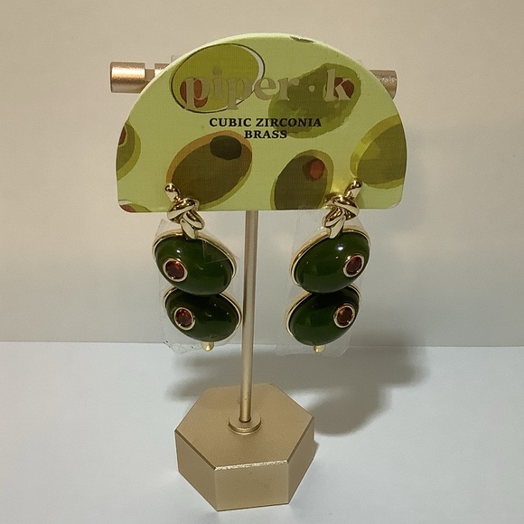 Piper K Martini Olive You Forever Drop Earrings New - Picture 2 of 2